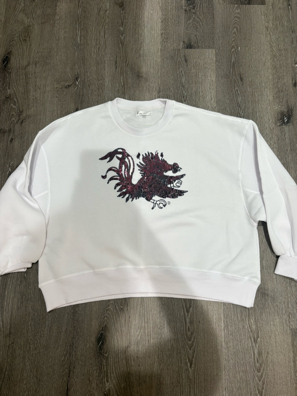 Gamecock White Graphic Cropped Sweatshirt with Red Black Eagle Motif